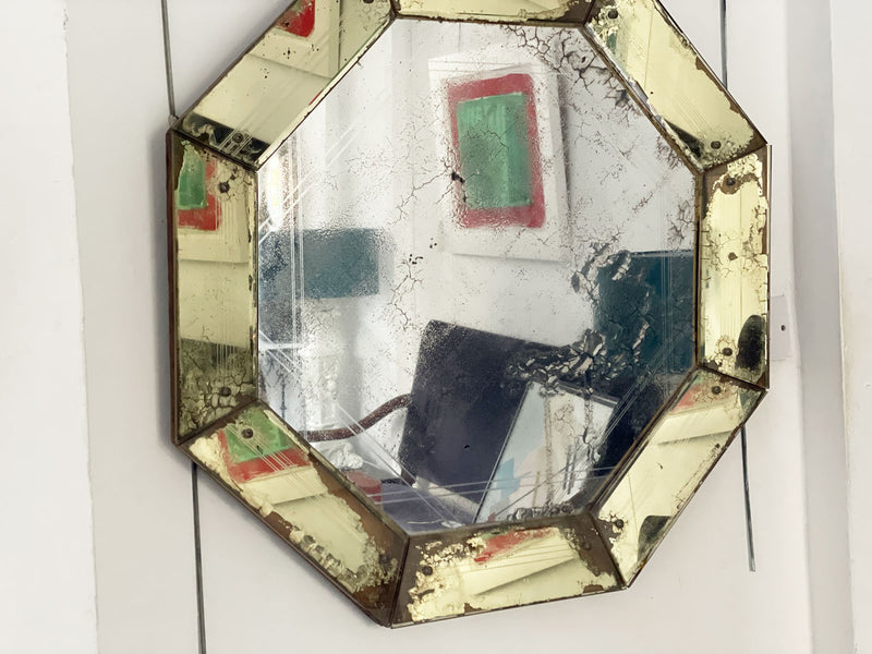 A 1930's Hexagonal Mirror with Yellow Mirrored Frame