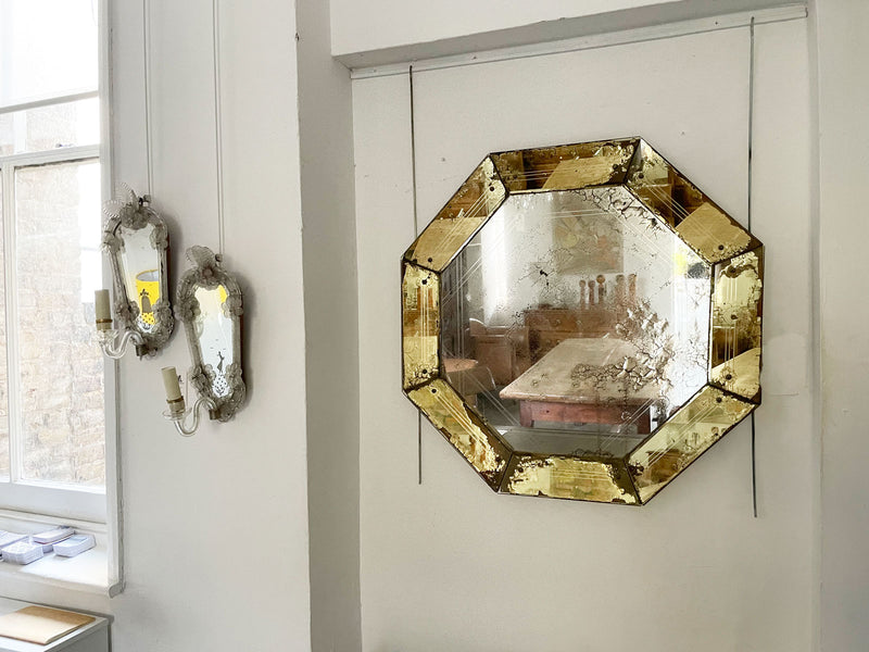 A 1930's Hexagonal Mirror with Yellow Mirrored Frame