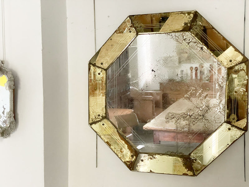 A 1930's Hexagonal Mirror with Yellow Mirrored Frame