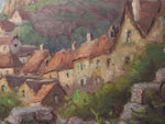 1930's French Oil on Board Village on a Hill Painting