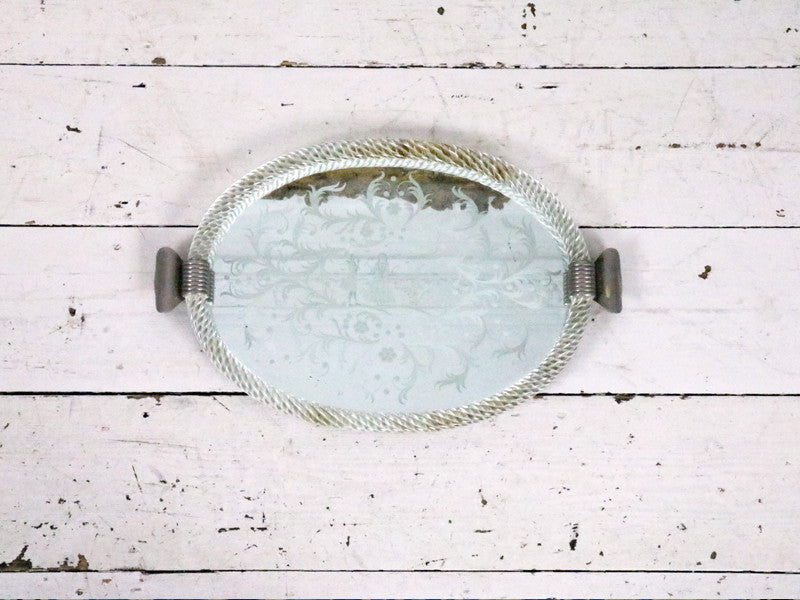 A pretty 1940s Venetian Etched Mirrored Tray with twisted Glass Rim
