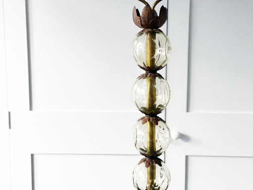A 1950's Belgian Etched Glass Floor Light with Verdigris Tripod Base & Original Shade