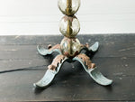 A 1950's Belgian Etched Glass Floor Light with Verdigris Tripod Base & Original Shade