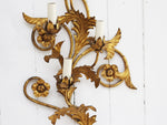 A Large Pair of 1950's French Gilt Metal Relief Wall Lights