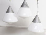 Six Large 1950's French Opaline & Aluminium Pendant Lights - Sold Individually