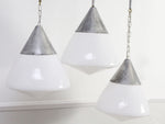 Six Large 1950's French Opaline & Aluminium Pendant Lights - Sold Individually