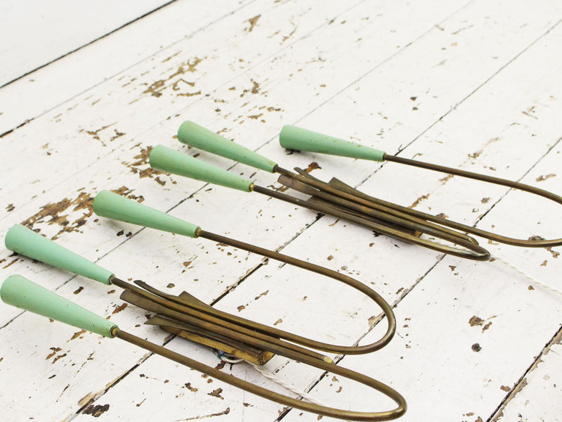 A Pair of Mid Century French Brass Wall Lights with Green Candleholders