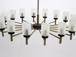 A Pair of Large French 1950's 16 Light Pendants with Original Glass Shades