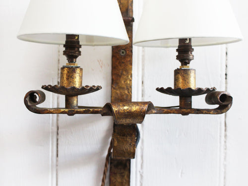 A Pair of Mid Century Spanish Gilt Metal Sconces