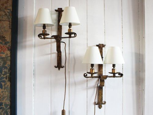 A Pair of Mid Century Spanish Gilt Metal Sconces