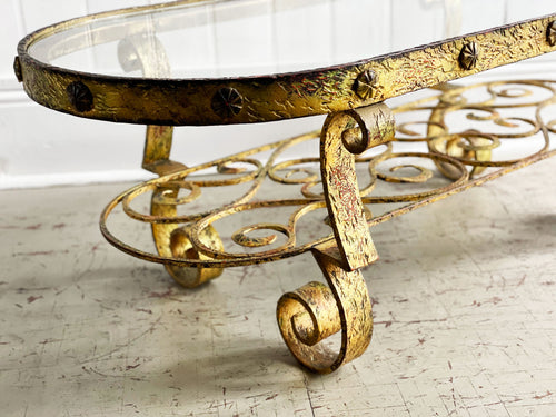 A 1950's Spanish Gilt Metal Coffee Table with Glass Top
