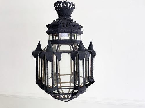 A Large 1950's Spanish Painted Tole & Glass Lantern