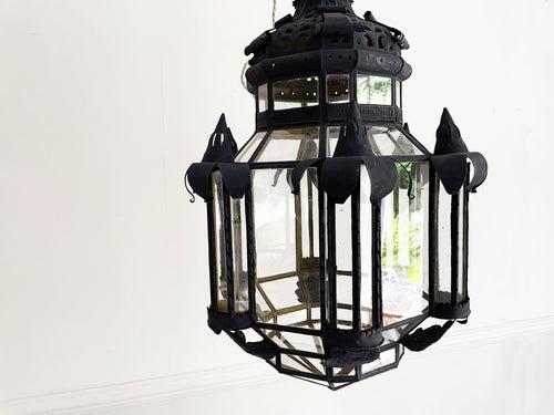 A Large 1950's Spanish Painted Tole & Glass Lantern