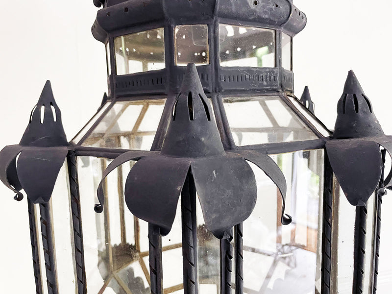 A Large 1950's Spanish Painted Tole & Glass Lantern