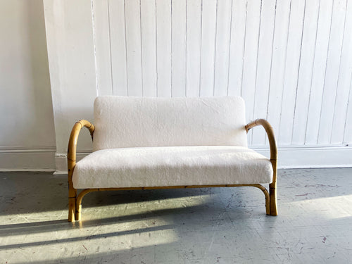 A 1950's French Bamboo Sofa with Soft Sheepskin Upholstery - Vintage Furniture London - Streett Marburg