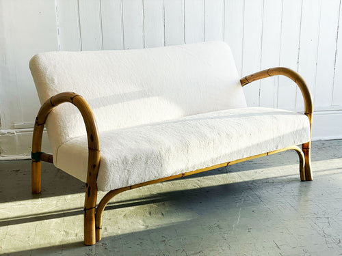 A 1950's French Bamboo Sofa with Soft Sheepskin Upholstery - Vintage Furniture London - Streett Marburg