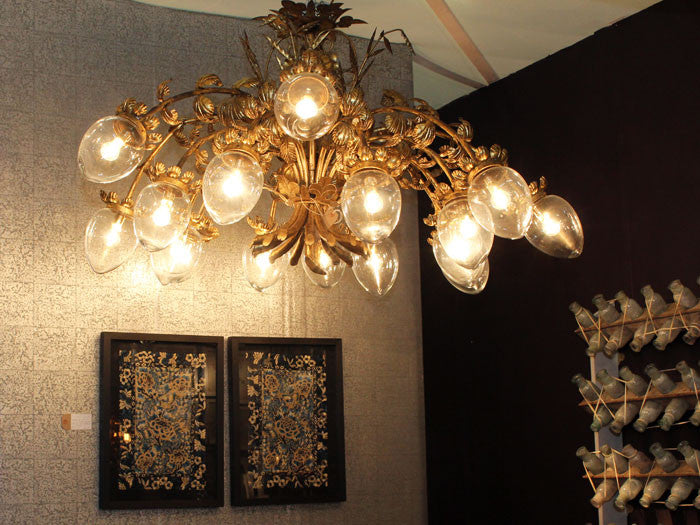 1950's magnificent, French 16 arm gold toleware chandelier