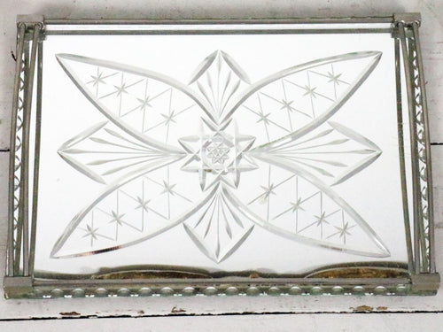 An etched 1930's French Mirrored Tray with Chrome Handles