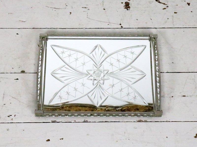 An etched 1930's French Mirrored Tray with Chrome Handles