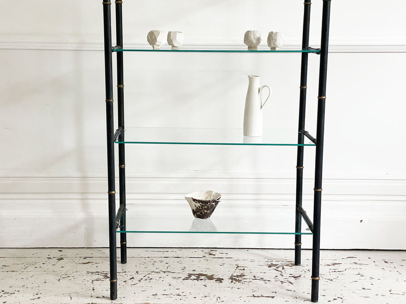 A 1950's Italian Black Metal Faux Bamboo  Etagere with Gilt Details