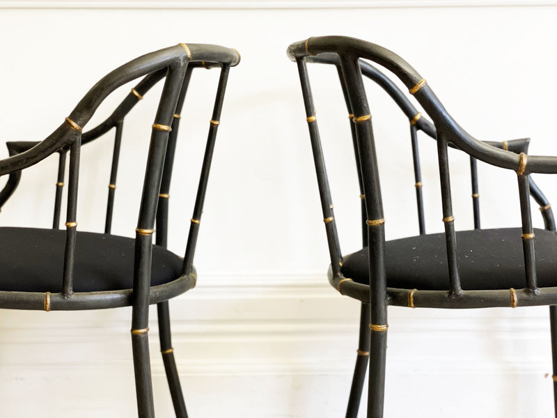 A Set of Six Gilt Banded and Painted Faux Bamboo Metal Dining Chairs