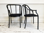 A Set of Six Gilt Banded and Painted Faux Bamboo Metal Dining Chairs