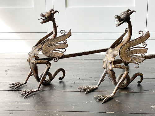 A Pair of 1950's Spanish Gilt Metal Griffin Andirons