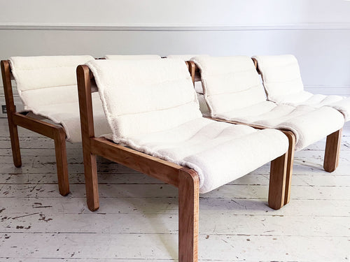 Three Pairs of 1960's French Slipper Chairs with Sheepskin Upholstery
