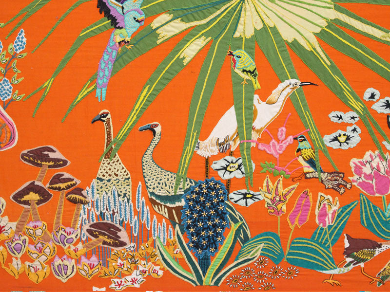 A Fabulous Very Large Appliqué Embroidered 1950's Panel with Orange Background
