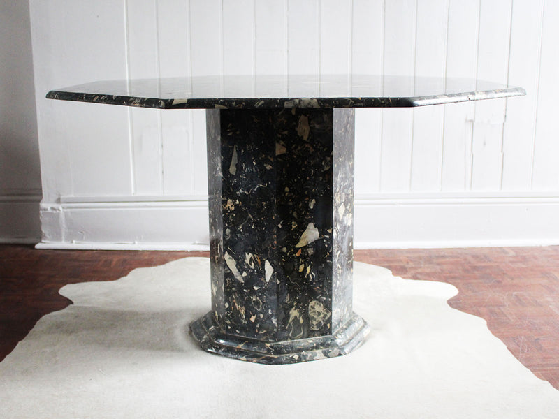 Octagonal 1970's Black Flecked Marble Dining Centre Table