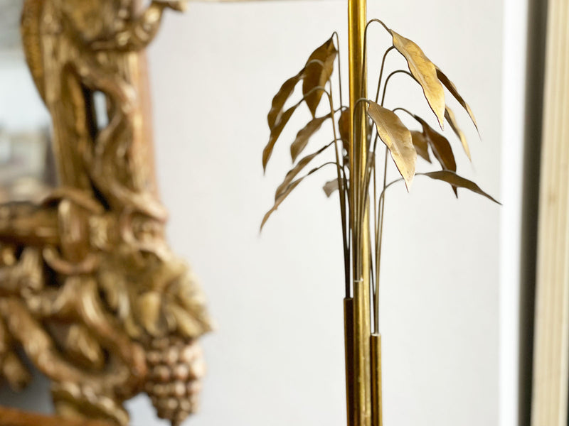 A 1970's French Brass Standing Lamp with Delicate Gold Leaves