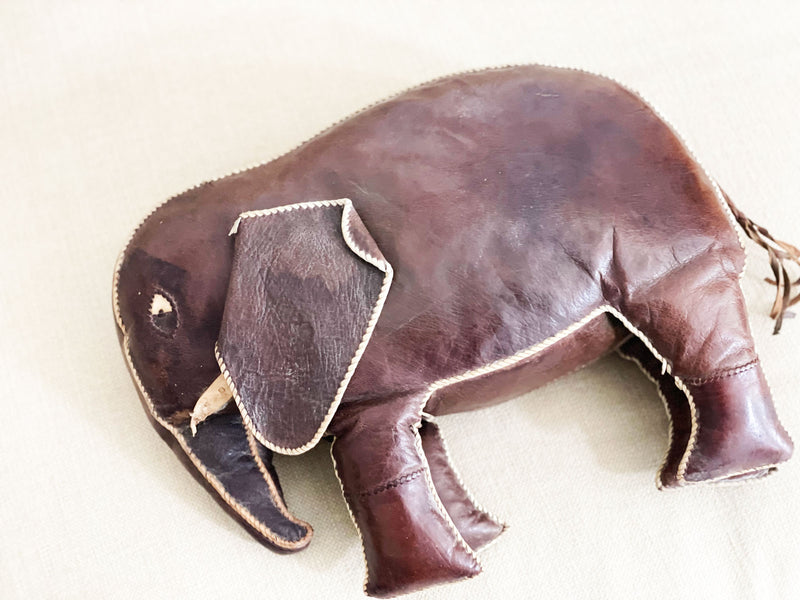 A Charming 1970's French Brown Leather Elephant