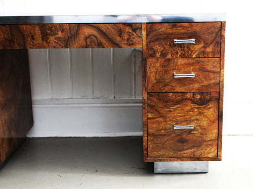 A 1970's American Faux Burr Walnut & Chrome Desk