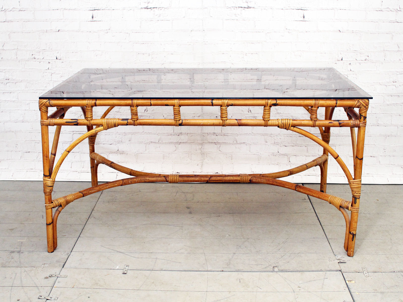 Vintage brass faux bamboo dining table - 1970s