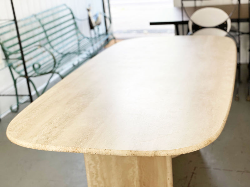 A 1970's French Travertine Dining Table with Adjustable Pedestals