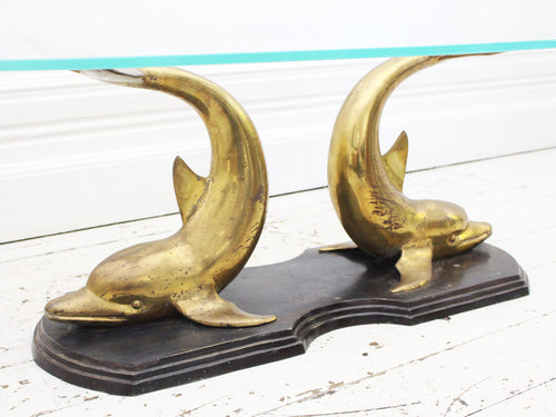 A 1970's Italian Bronze, Brass & Glass Coffee Table with Dolphin Base