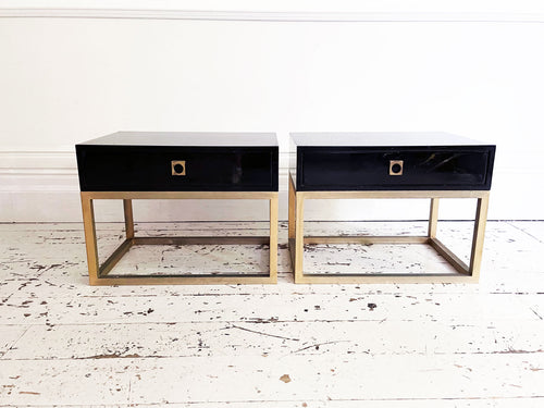 A Pair of Black Lacquered & Brass 1970's French Side Tables - Vintage Furniture London - Streett Marburg
