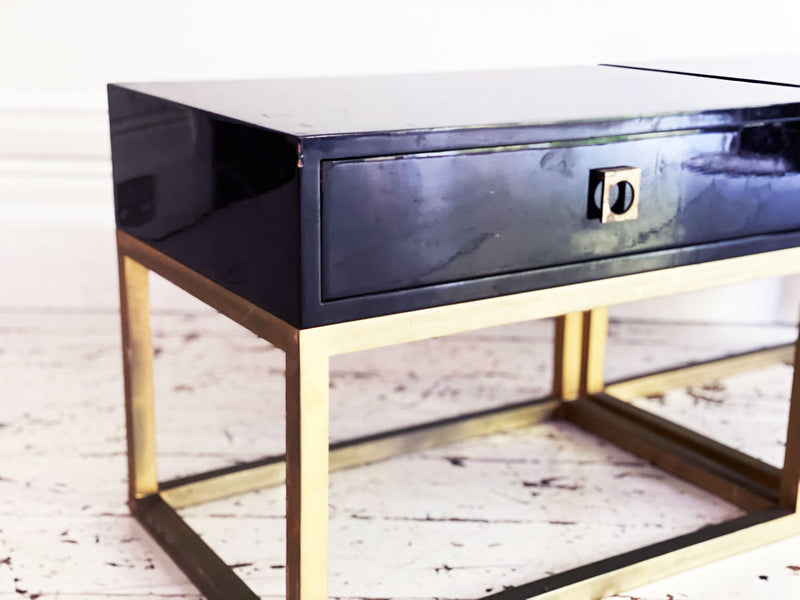 A Pair of Black Lacquered & Brass 1970's French Side Tables - Vintage Furniture London - Streett Marburg