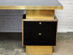 1970's Italian Black Lacquer and Brass Executive Desk in the Style of Romeo Rega
