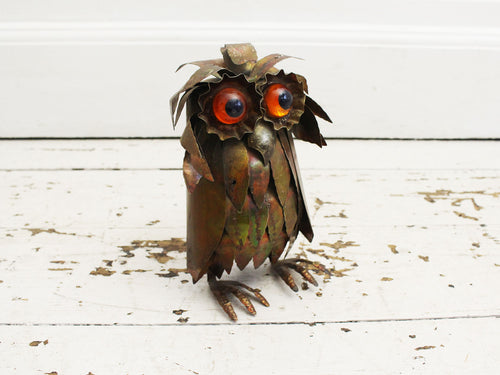 A 1960's French Brutalist Metal Owl Sculpture in the style of Curtis Jere 2