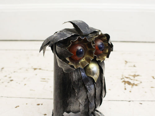 A 1960's French Brutalist Metal Owl Sculpture in the style of Curtis Jere 1