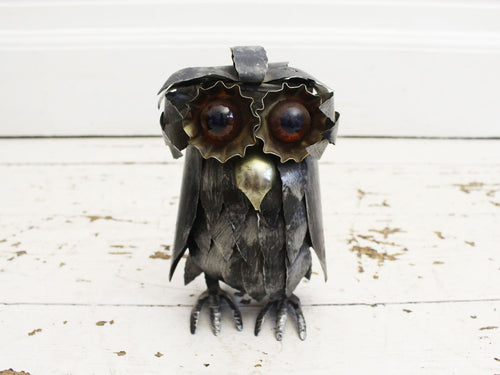 A 1960's French Brutalist Metal Owl Sculpture in the style of Curtis Jere 1