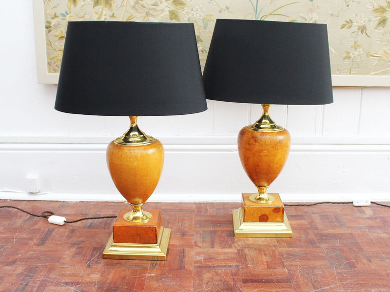 A Pair of 1970's French Tan Leather 'Dauphin' Table Lights