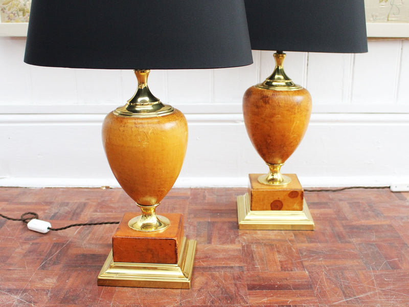 A Pair of 1970's French Tan Leather 'Dauphin' Table Lights
