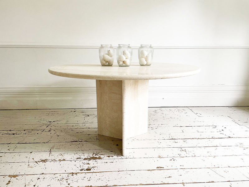 A Round French 1970's Travertine Dining Table