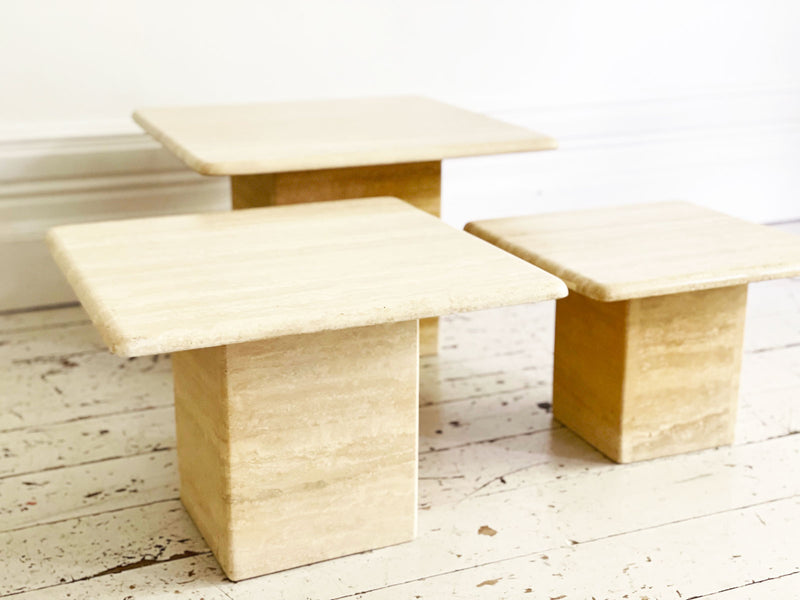 A Nest of 1970's French Travertine Side Tables