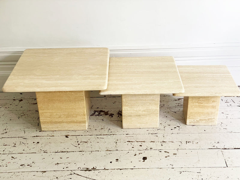 A Nest of 1970's French Travertine Side Tables