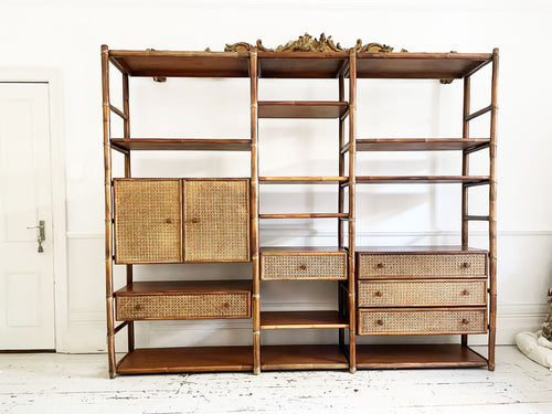 A Very Large 1970's Bamboo, Teak & Rattan Etagere by Roche Bobois - European Decorative Furniture uk - Vintage Furniture London - Streett Marburg