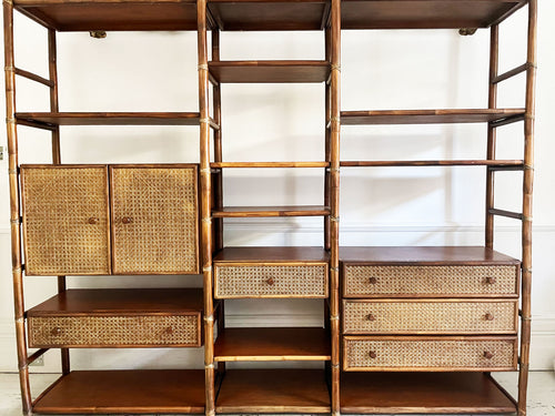 A Very Large 1970's Bamboo, Teak & Rattan Etagere by Roche Bobois - European Decorative Furniture uk - Vintage Furniture London - Streett Marburg