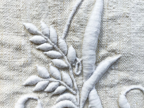 Antique Monogrammed Cushion - A - Antique French Textiles - Antique French Linen Cushions - Charlotte Casadejus